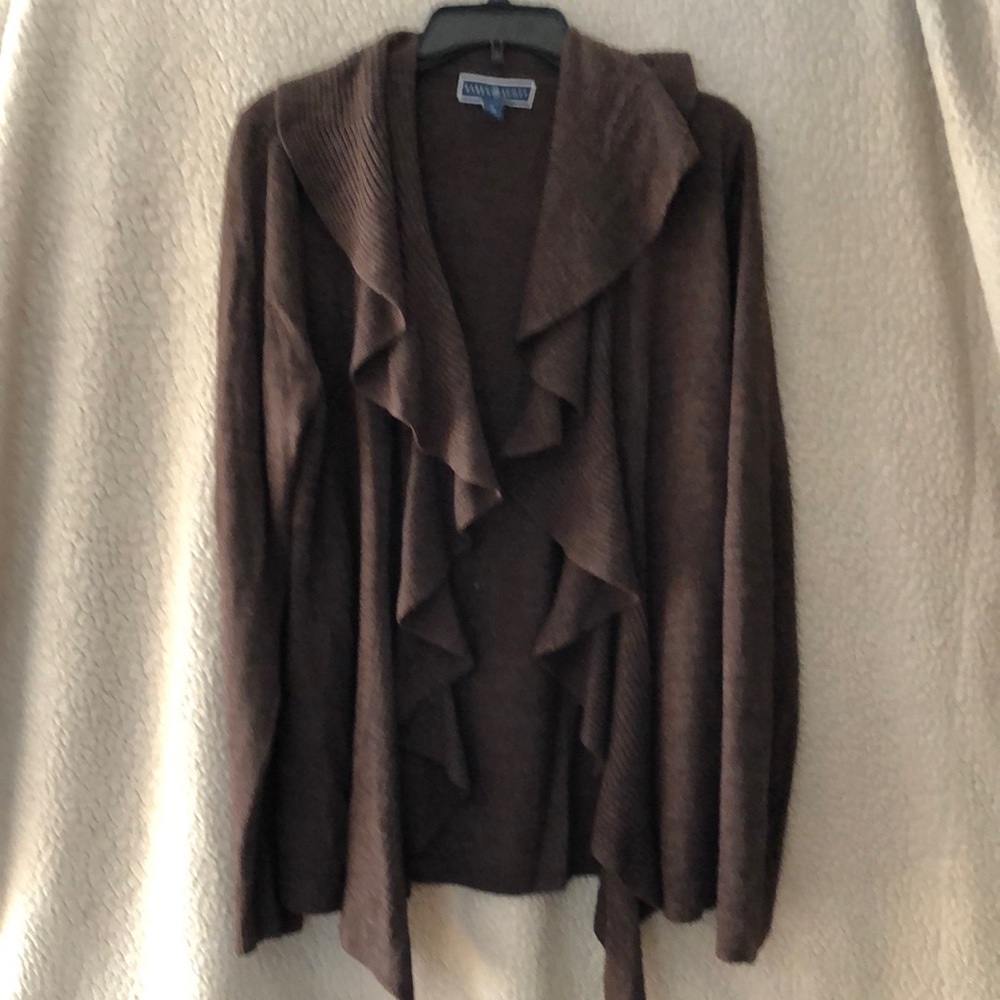 Ruffled front open cardigan